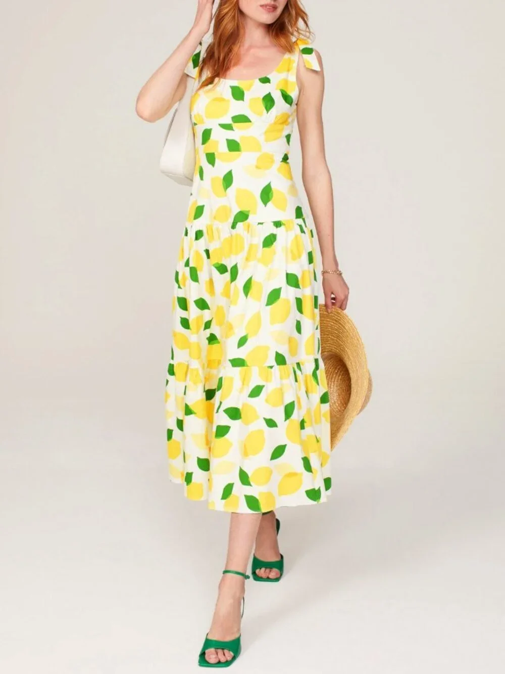 New Kate Spade Stretch Cotton Lemon Toss Tiered Midi Dress 0 $398